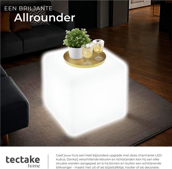tectake® Luminous Cube - Cube lumineux LED - 16 couleurs RGB et 5 modes d'éclairage - Eclairage de jardin robuste et résistant aux intempéries - 35x35x35 cm - Décorations de fête - Décoration de jardin - Source lumineuse et télécommande incluses