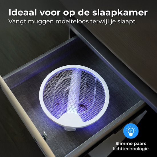 Nuvance Electric Fly Swatter - 180° Swivel Handle - Mosquito Lamp - Usb Rechargeable - Fly Swatter - Mosquito Catcher - Uv - White