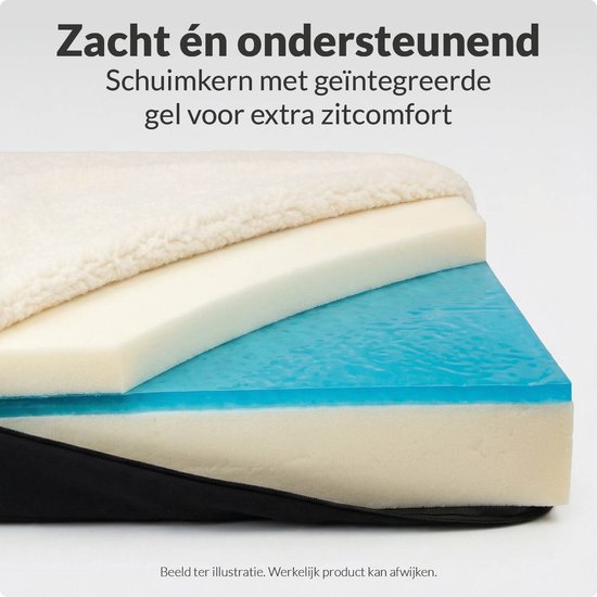 VEX VX-102 Coussin de siège avec gel - soutient la posture - mousse, gel, sherpa et polyester - universel pour diverses surfaces de siège - blanc/noir