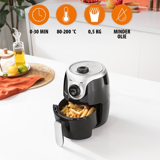 Tristar Airfryer Mini Crispy FR-6980 - 2 litres - Friteuse à air chaud - sans PFAS - Compact - Noir - 1000W