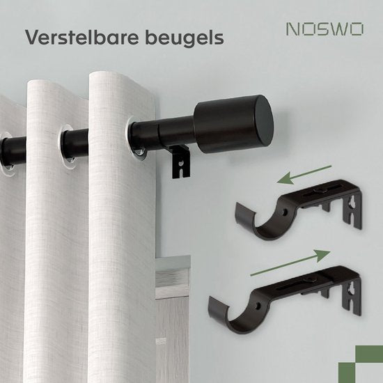 Noswo Tringle à rideaux - Extensible - 183 à 366 cm - Tringle à rideaux - Tringle à rideaux complète - Métal - 300cm - Noir
