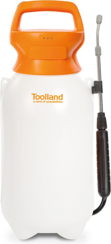 Toolland Pulvérisateur à pression, électrique, batterie rechargeable, lance télescopique, tête de pulvérisation réglable, bandoulière, 8 litres, blanc/orange/noir