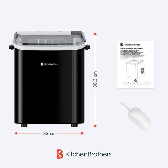 Machine à glaçons 1.5L KitchenBrothers 12kg/24h - Portable - Fonction auto-nettoyante - Noir
