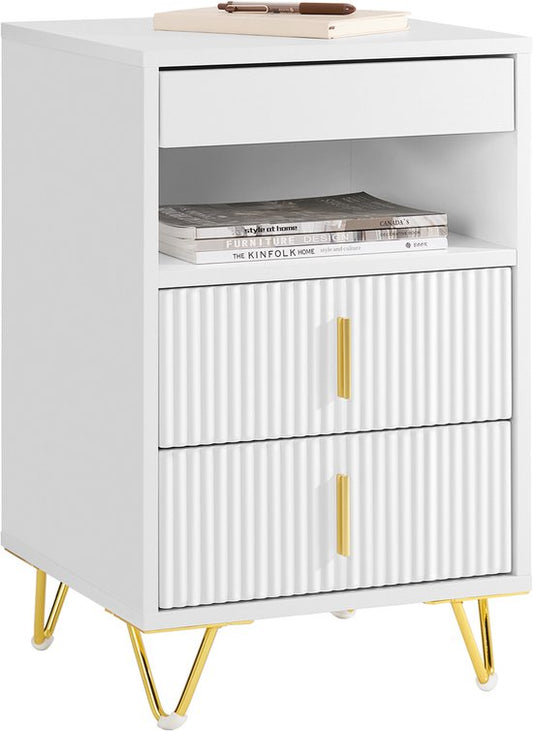 SoBuy Table de chevet, table de chevet avec 3 tiroirs et une étagère, table d'appoint moderne pour la chambre et le salon, blanc, 40 x 40 x 63 cm (l x p x h) FBT168-W