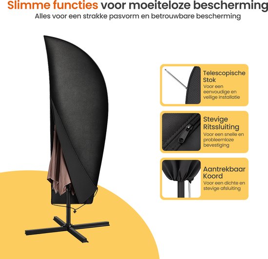 Goliving Housse pour parasol flottant - 420D Oxford - Jusqu'à 400cm - Imperméable - Avec manche télescopique et fermeture éclair - Noir