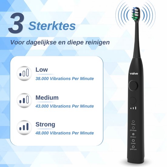Brosse à dents électrique Vaive Sonic Wave Precision X8900 - 48000 VPM - 5 modes, 3 niveaux - 4 têtes de brossage et étui de voyage