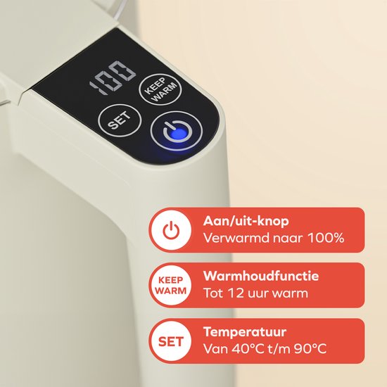 KitchenBrothers Bouilloire - 1.7L - Avec contrôle de la température - Électrique - Fonction maintien au chaud - Affichage - Double paroi - Cool-touch - 2200W - Beige
