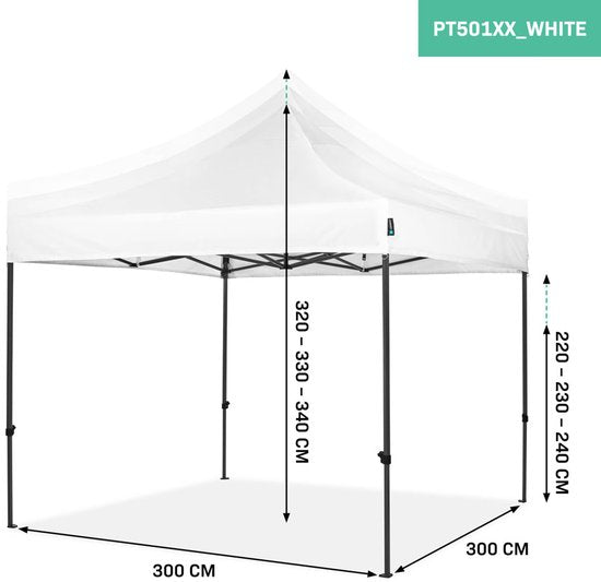 VONROC Party Tent - 3x3 m - Premium easy-up Party Tent - Modular Design - Foldable - Waterproof - Steel Frame - 50+ UV Protection - Incl. Storage Bag - White