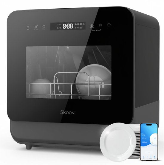 Skoov Mini lave-vaisselle avec réservoir d'eau PRO - 3 couverts - 6 programmes de lavage - Petit lave-vaisselle étroit à poser - Camping - Noir