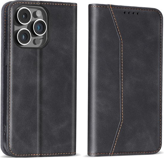 Podec Case with Card Holder Suitable for iPhone 12 Pro Max Black Phone Case - Anti-Shock Bookcase Cover with 1x Screen Protector - Wallet Case