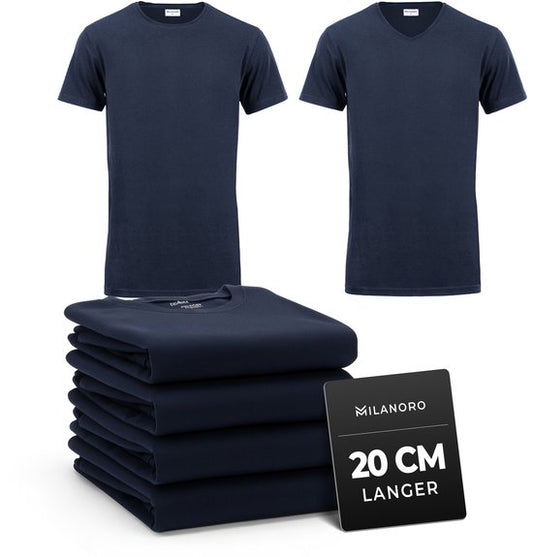 Milanoro - Lot de 4 T-shirts extra longs en coton - Marine - Col rond - S