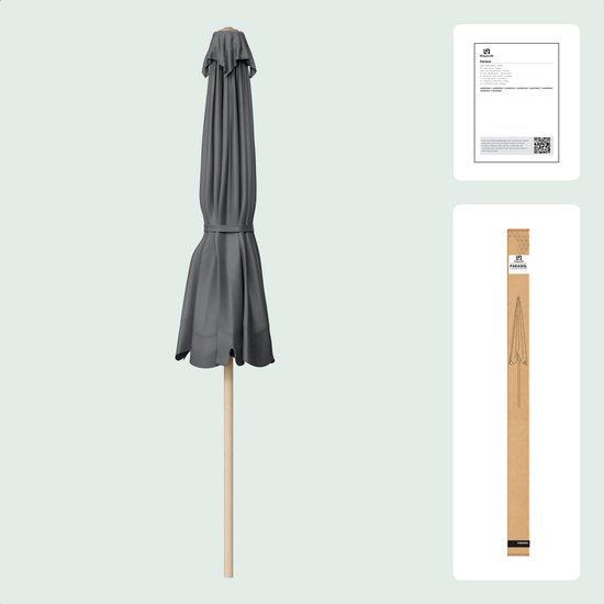 LifeGoods Parasol - Jardin - Parasol de balcon - 200x125cm - 30° inclinable - Imperméable - UPF50+ - Revêtement en bois - Gris foncé