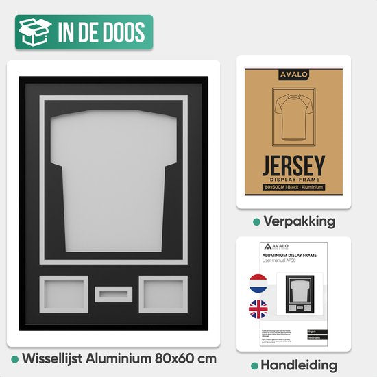 Avalo Cadre Photo Aluminium - Encadrement Maillot de Football - Cadre Box 3D - 60x80 CM - Noir - Cadre Profond - Encadrement Maillot dans Cadre Photo