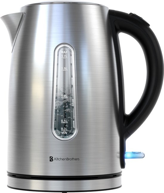KitchenBrothers Bouilloire - électrique - 1,7L - 2200W - acier inoxydable Bouilloire - Silver/RStainless