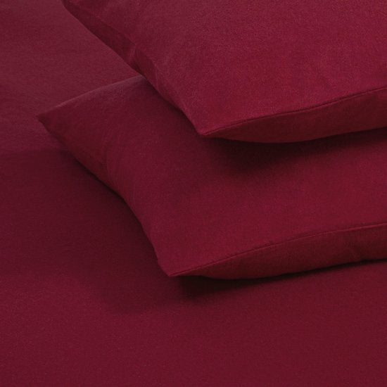 DoubleDry Housse de couette Flanelle 100% coton doux - Lit double 200x200/220 cm + 2 Taies d'oreiller - Respirante et douce pour la peau - Bordeaux