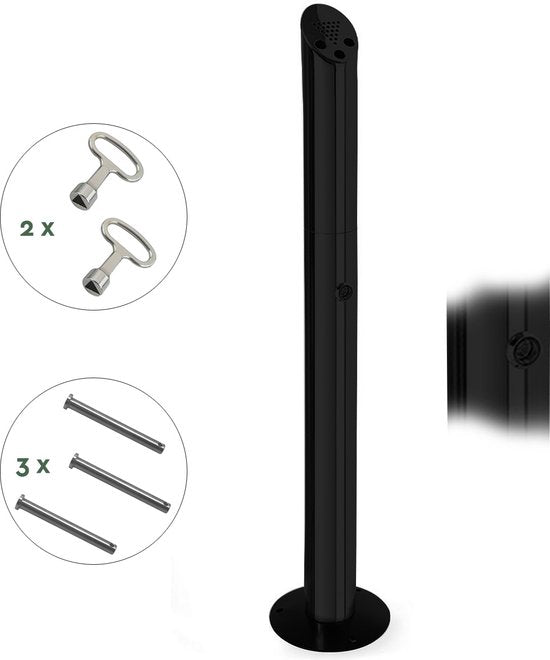 BRASQ Cendrier vertical noir - Capacité 2 litres - Poteau fumeur, Colonne en hêtre - 21x21x92 cm Cendrier vertical pour l'intérieur et l'extérieur