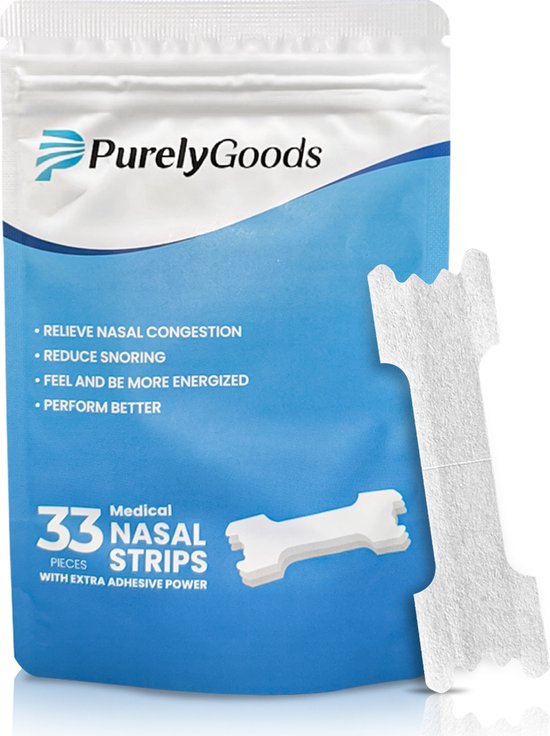 PurelyGoods® Bandelettes nasales - 33 pièces - Pansements nasaux anti-ronflement - Respirer - Ecarteur nasal - Droit - Bandelettes nasales - Adhésif puissant