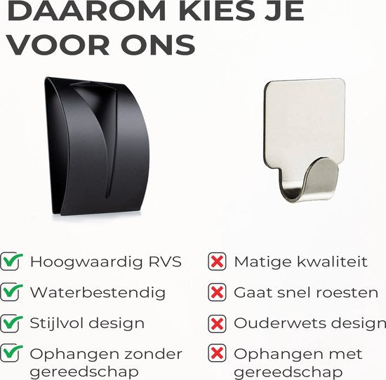 Porte-serviettes - 2 pièces - Porte-serviettes auto-adhésif - Porte-serviettes salle de bain/cuisine - acier inoxydable - Noir