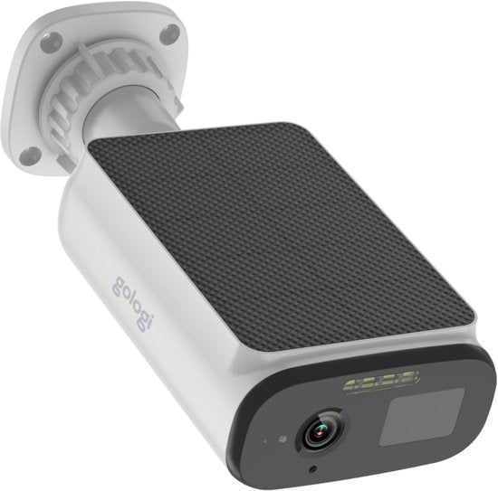 Gologi Solar Premium Caméra de sécurité extérieure - 10 400 mAh - 2,5K - Vision nocturne - Détection de mouvement - Caméra de surveillance - Panneau solaire - Sans fil - USB-C - WiFi et App - Blanc