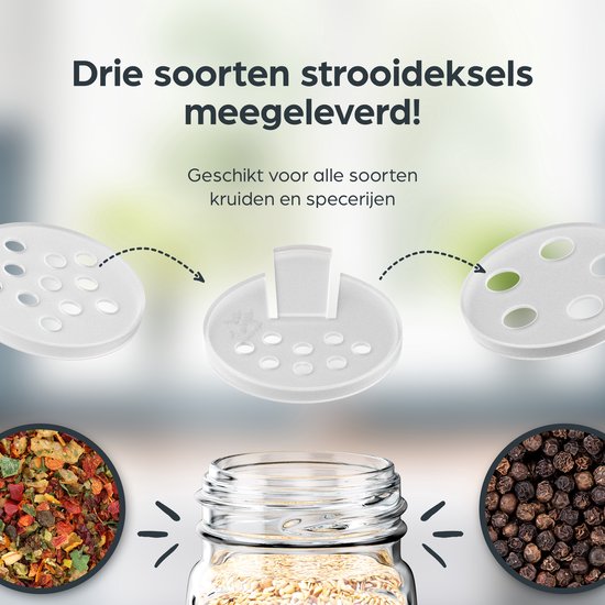 Organess 28 pots à épices en verre carrés avec couvercle noir - 3 types de couvercles à saupoudrer - Spice Spreader - pots à épices - set complet avec stickers à épices, stick à craie et accessoires - 120ml