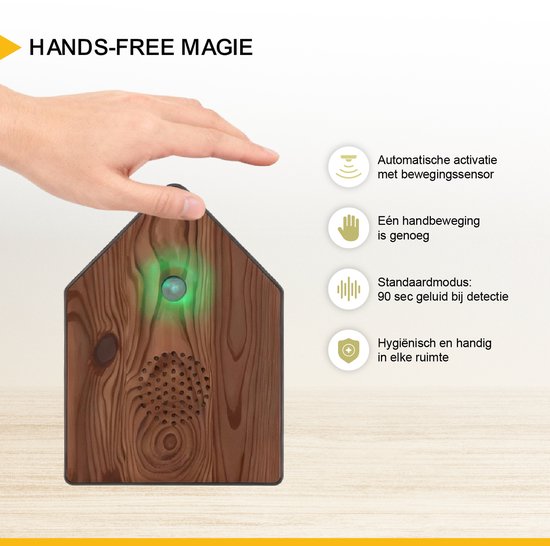 UPLY Maison d'oiseau avec son - Maison d'oiseau avec capteur - 5 sons naturels pour WC - Détecteur de mouvement - Boîte à boutons - Cadeau - Fixation incluse