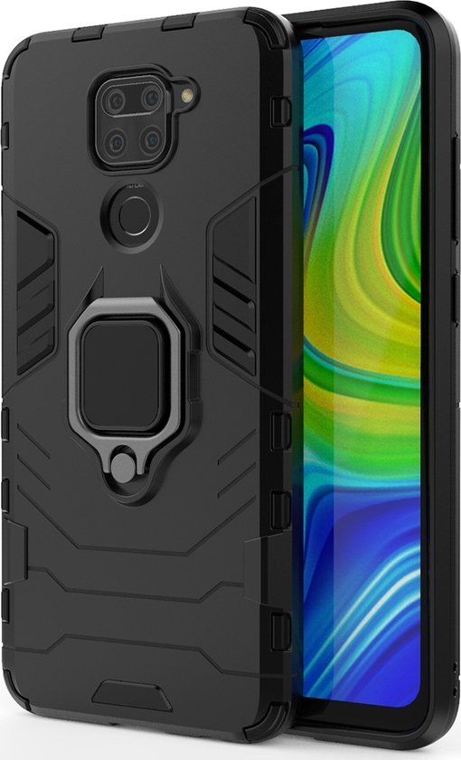 Mobigear Etui pour Xiaomi Redmi Note 9 Hardcase | Mobigear Armor Ring Backcover Shockproof with Ring Holder | Shockproof Redmi Note 9 Phone Case | Anti Shock Proof - Noir