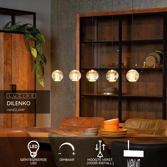 Lucide DILENKO - Lampe suspendue - LED Dimmable - 5x3,5W 2700K - Matte Gold / Brass