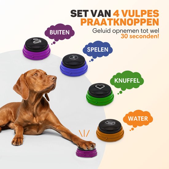 Vulpes Goods® Pets - PRO Bouton parlant pour chiens - Boutons pour chiens - Laissez parler votre animal - Jouets pour chiens - Dressage de chiens - Autocollants de dressage inclus