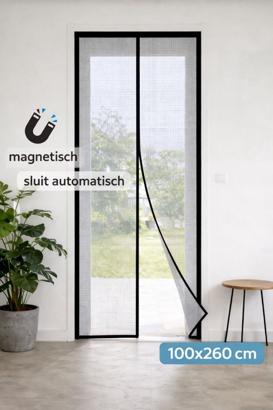 Ceruzo Rideau de porte 100xH260 cm - Magnétique - Rideau à lames - Noir - Velcro - Très haut