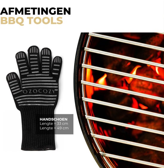 Ozocozy - Accessoires pour barbecue - 10 pièces - Outils pour barbecue - Gants pour barbecue - Boîtier en aluminium - Cadeau pour homme