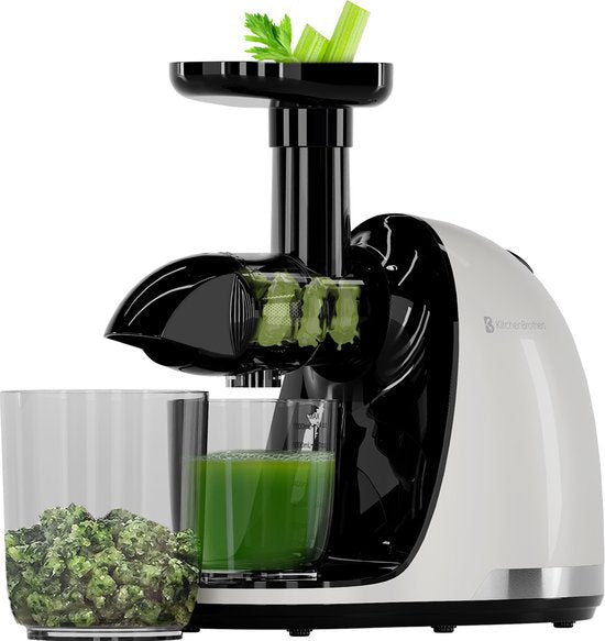 KitchenBrothers Slowjuicer - Presse-agrumes - Presse-légumes et fruits - 700ml - Avec réservoir de pulpe - Extracteur de jus - Blanc perle