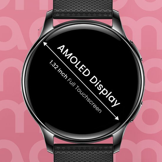 Maoo Ventura AMOLED Smartwatch Ladies - Acier inoxydable et bracelet en silicone 3x - Podomètre - Moniteur de fréquence cardiaque - Moniteur de sommeil - Multisport - Convient à Android et iOS - Noir
