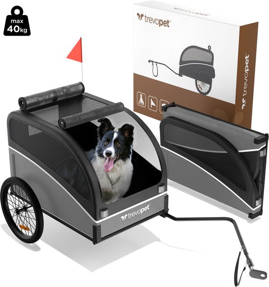 Trevopet® remorque vélo pour chien - remorque vélo pliable pour chien - remorque pour chien - convient aux vélos électriques - jusqu'à 40 kg - pour chiens de taille moyenne et grande - noir
