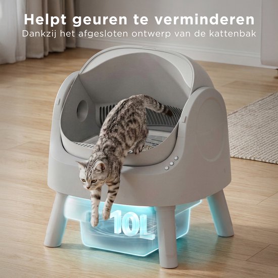 TrevoPet® Bac à litière automatique - autonettoyant et sûr - pour chats jusqu'à 12 kg - tapis, 60 sacs à déchets et accessoires inclus - bac à déchets de 10 litres - gris