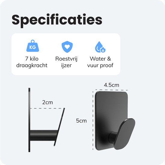 Crochets à serviettes auto-adhésifs - 1 pièce - Noir mat - Porte-serviettes de salle de bain - Porte-serviettes - Crochets muraux - Crochets de porte - Système d'accrochage pour peinture - Crochet à manteau - Ventouse avec crochet