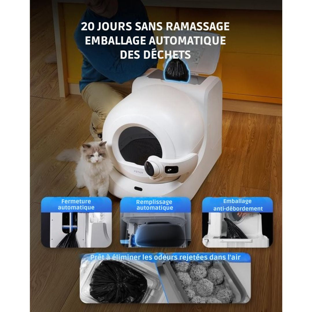 Bac à litière autonettoyant PETKIT Purobot Ultra - caméra HD 1080P - capacité 70L - Blanc