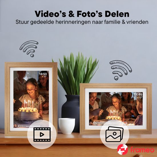 Cadre photo numérique Denver 15,6 pouces - Bois - XL - Full HD - Application Frameo - Cadeau de Saint-Valentin - Cadre photo - WiFi - 16 Go - Écran tactile IPS - PFF1543LW