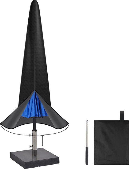 Volcan Housse pour parasol debout - Imperméable - Oxford 420D - Avec fermeture à glissière, cordon de serrage, mât et housse de rangement - Noir