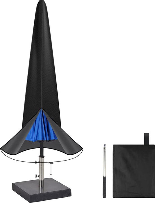 Volcan Housse pour parasol debout - Imperméable - Oxford 420D - Avec fermeture à glissière, cordon de serrage, mât et housse de rangement - Noir
