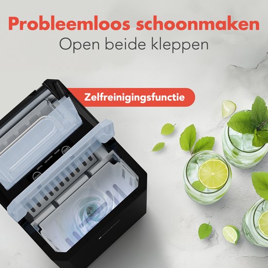 Machine à glaçons - KitchenBrothers - 1L - Avec pelle à glace - Easy Clean - 9 glaçons en 8 min. - Noir