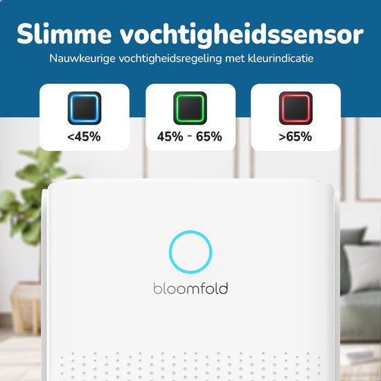 Déshumidificateur Bloomfold - 12L par jour - Fonction Lavage-Séchage incluse - Convient pour le salon, la chambre, la cave et la salle de bain - Déshumidificateur - Blanc