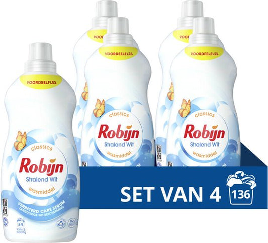 4x Robijn Klein & Krachtig Wasmiddel Stralend Wit 34 Washes 1.19 litres