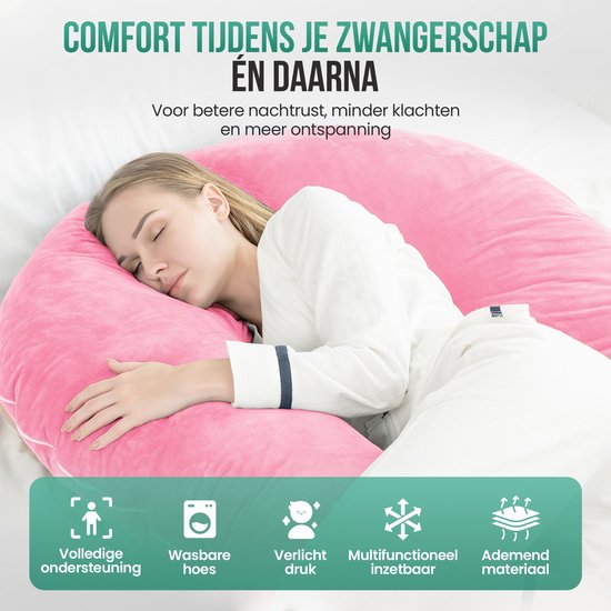 Avalo Oreiller de grossesse XXL 280 cm - Oreiller de sommeil latéral en forme de U - Oreiller ergonomique pour le corps - Oreiller d'allaitement & Oreiller pour le corps pour les femmes enceintes - Rose