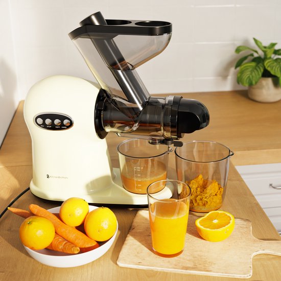 KitchenBrothers Slowjuicer XL - Presse-agrumes - Presse-légumes et fruits - alimentation 43 mm et 70 mm - 500 ml - Champagne