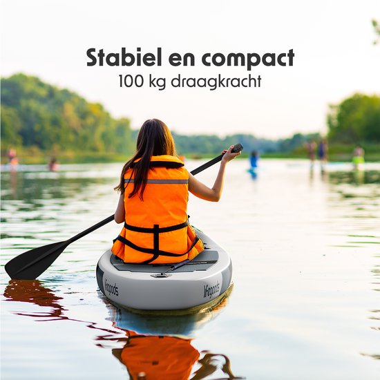 LifeGoods SUP Board All-round Compact - Capacité de charge 100 KG - 300 x 76 cm - Gonflable - Pack SUP complet - Blanc/Noir