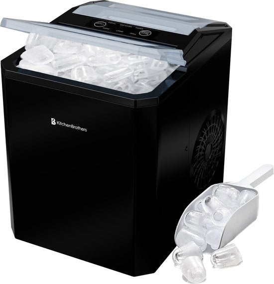 Machine à glaçons - KitchenBrothers - 1L - Avec pelle à glace - Easy Clean - 9 glaçons en 8 min. - Noir