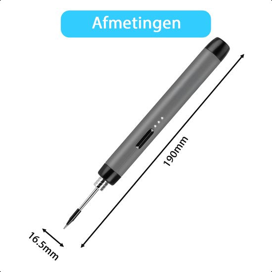 Tech Essentials Fer à souder sans fil - 8W - USB-C - avec étain - kit - soudure fine - stylo - batterie - set de soudure - gris