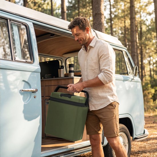 Auronic Coolbox électrique 12V et 230V - 20L - Réfrigérateur de camping - Voiture - Refroidissement et chauffage - Frigobox - Vert