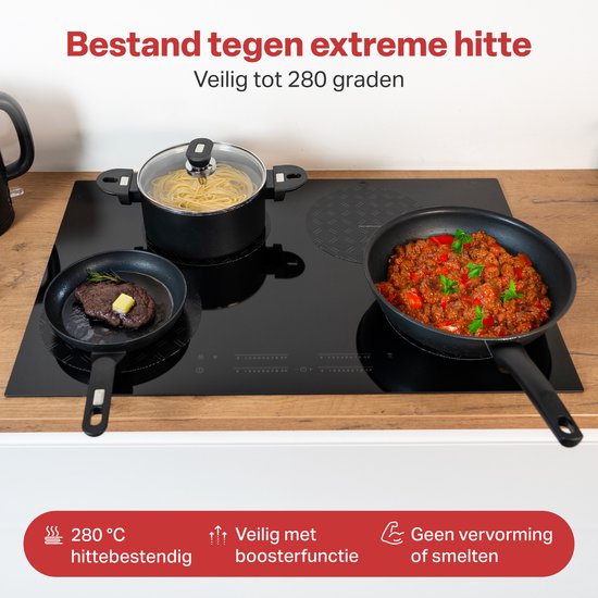 AoraKitchen Protecteur pour induction - 4 pièces - jusqu'à 280°C - Protecteur de plaque chauffante - Dessous de plats - Ø 22cm - Noir