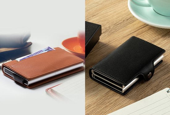 Milanoro - Protège-cartes bancaires compact avec technologie RFID blocking - Marron foncé - Double protège-cartes bancaires